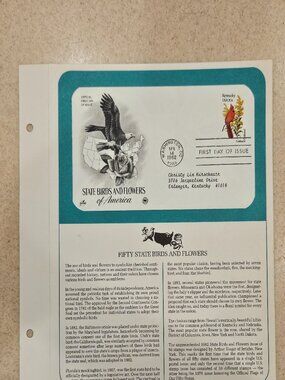 RARE COLLECTIBLE USPS 1ST DAY ISSUE COVER STATE BIRDS & FLOWER AMERICA STAMP FDC